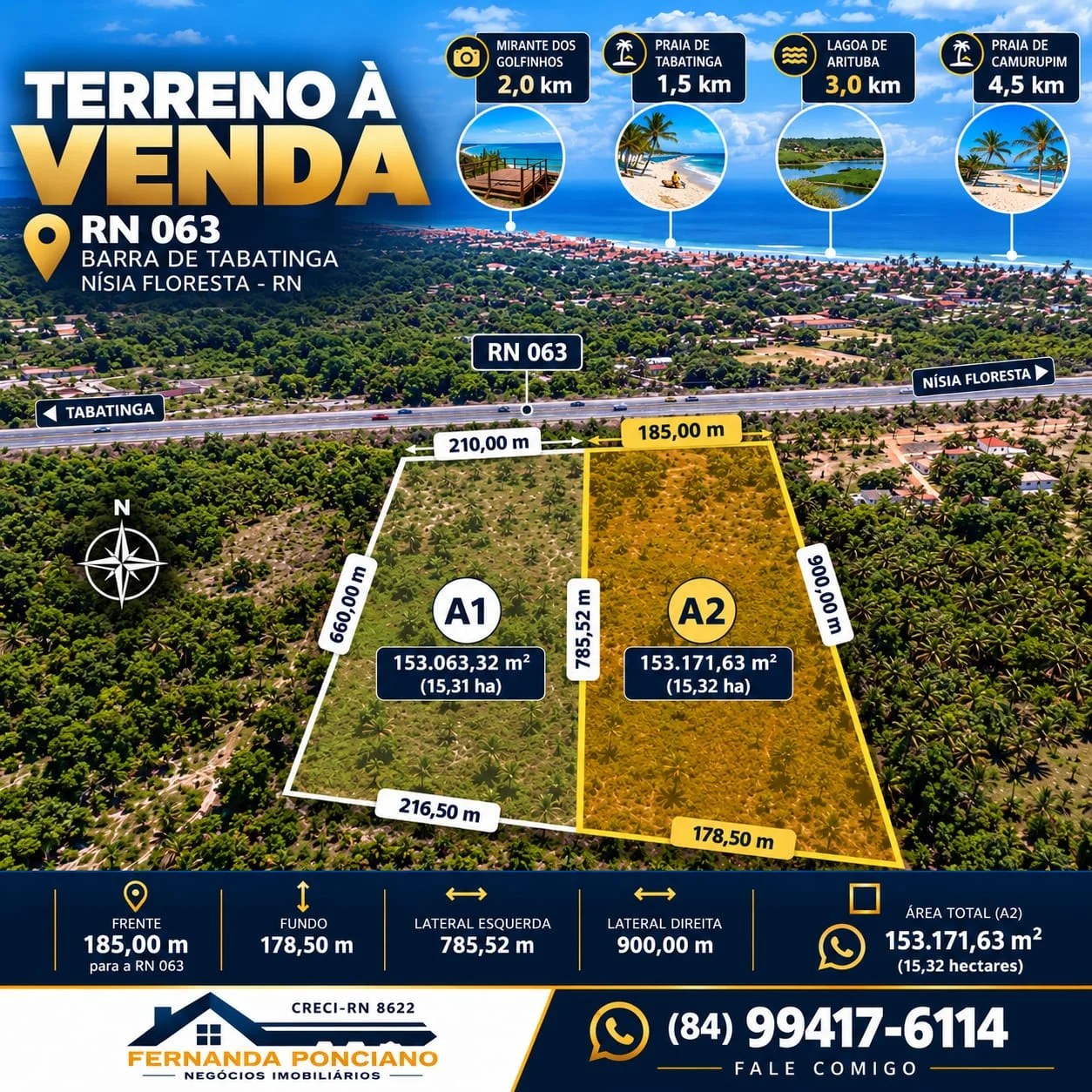 TERRENO À VENDA | BARRA DE TABATINGA I ÁREA DE 15,32 HECTARES – NÍSIA FLORESTA/RN